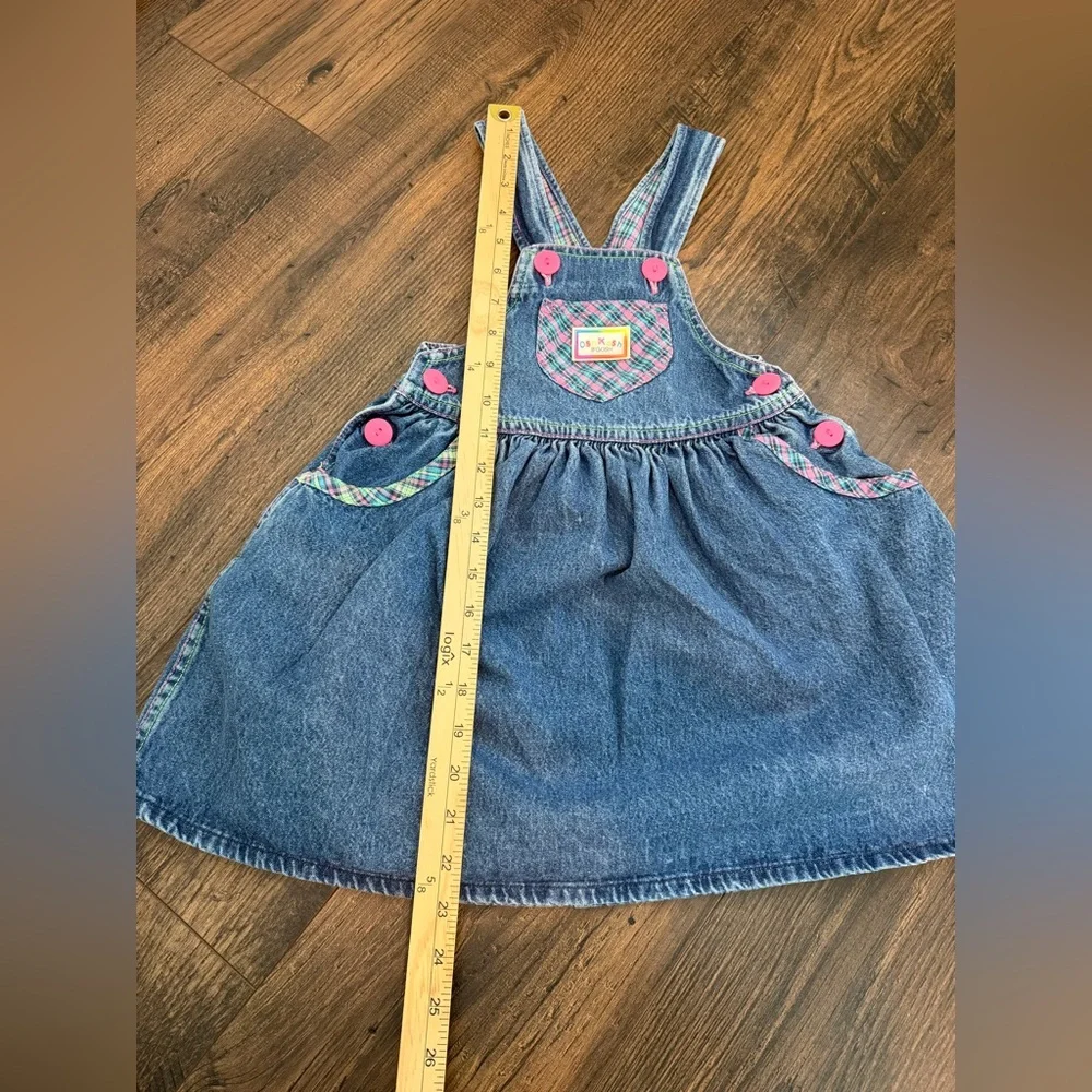 Vintage OshKosh Made in USA Girls Denim Neon Plaid Dress Size 6